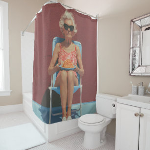 Rideaux De Douche Vibes d'été rétro – Portrait de femme âgée élégant