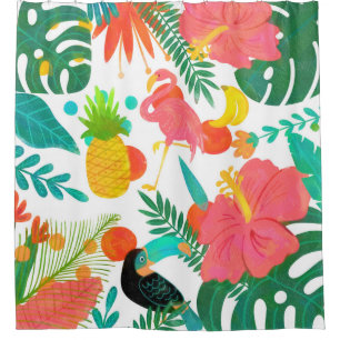 Rideaux De Douche Vibes Tropicales Feuilles Florales Été Chic