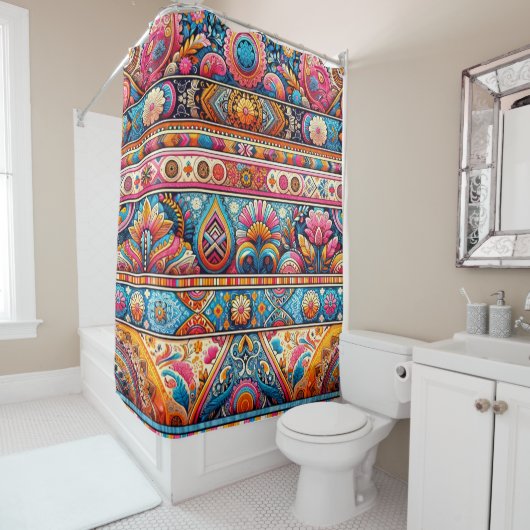 Rideaux De Douche Vibrant Boho Stripes : Art Textile Eclectique (En situation)