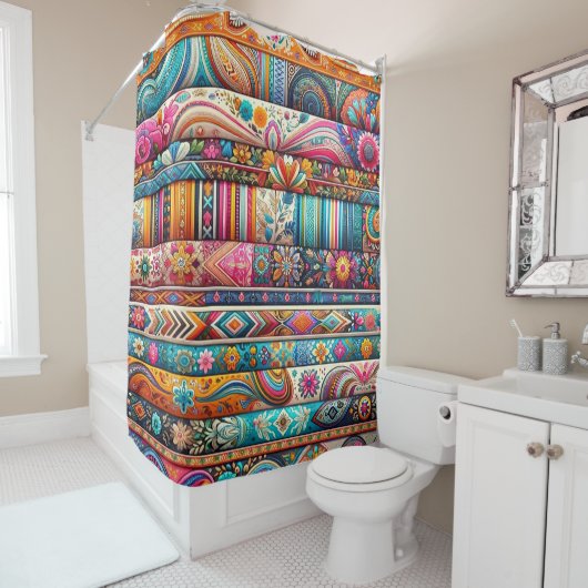 Rideaux De Douche Vibrant Boho Stripes : Art Textile Eclectique (En situation)
