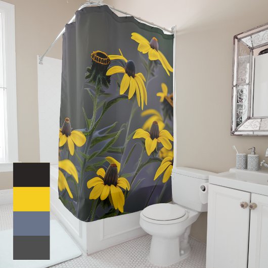 Rideaux De Douche Vibrant jaune doré, oeil noir Susan, floral