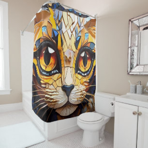 Rideaux De Douche Vibrant Mosaïque Chat Vitrage Vitré Artistique Fel