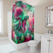 Rideaux De Douche "Vibrant Rose & Green Betta Fish Art" (En situation)