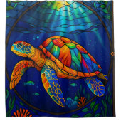 Rideaux De Douche Vibrant Stained Glass Sea Turtle Ocean Design (Devant)