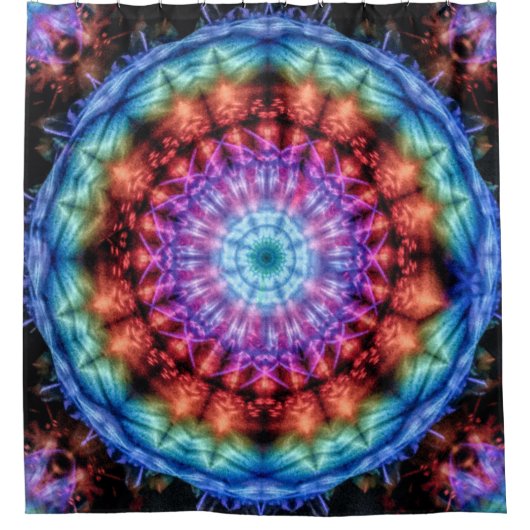 Rideaux De Douche Vibrant Tie Dye Kaleidoscope Rainbow Mandala (Devant)