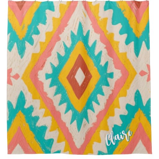 Rideaux De Douche Vibrant Tribe, Bold Geometric Boho Pattern (Devant)