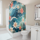 Rideaux De Douche Vibrant Tropical Abstrait Vert Vert Vert Rose (En situation)