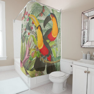 Rideaux De Douche Vibrant Tropical Toucan Birds Art Exotic Jungle
