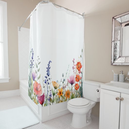Rideaux De Douche Vibrant Watercolor Wildflowers Pattern (En situation)