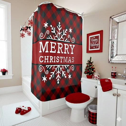 Rideaux De Douche Vichy Noël joyeux flocon de neige