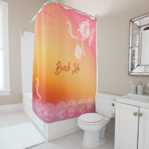 Rideaux De Douche Vie de mer tropicale Coucher de soleil rose orange