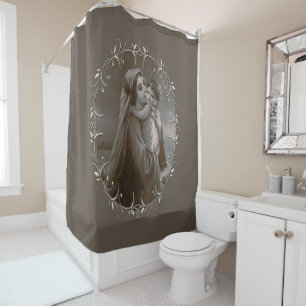 Rideaux De Douche Vierge vintage et enfant avec cadre argenté