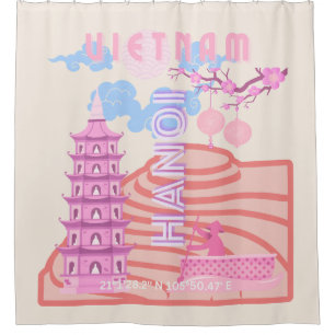 Rideaux De Douche Vietnam Travel Art, rose