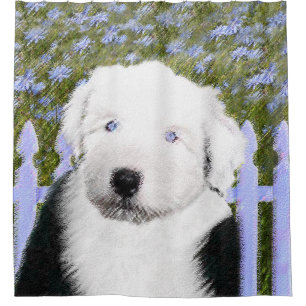 Rideaux De Douche Vieux anglais Sheepdog Puppy Peinture - Chien Art