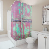 Rideaux De Douche Vieux mur peint en vert avec une texture rouille. (En situation)