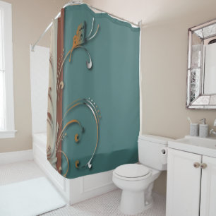 Rideaux De Douche Vigne tourbillonnante et papillon de nature Brown