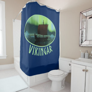 Rideaux De Douche Viking Navire Et Lumières Du Nord