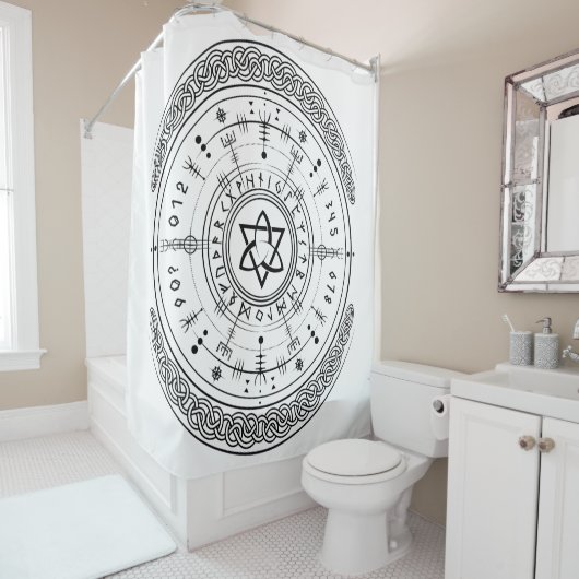 Rideaux De Douche Viking Pagan Asatru Runic Compass, Runes Vegvisir (En situation)