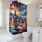 Rideaux De Douche "Village de Noël enneigé la nuit" (En situation)