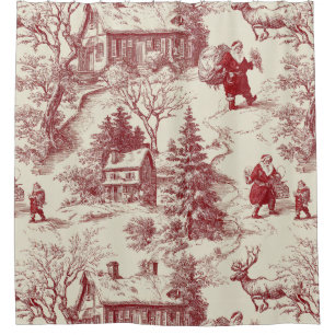 Rideaux De Douche Village de Noël Toile Rouge Vintage - Père Noël