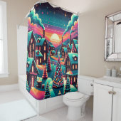 Rideaux De Douche "Village de Noël Whimsical Neon" (En situation)