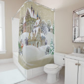 Rideaux De Douche Village d'hiver : paysage enneigé, illustré. (En situation)