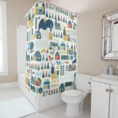 Rideaux De Douche Village scandinave : motif pastel cosy. (En situation)