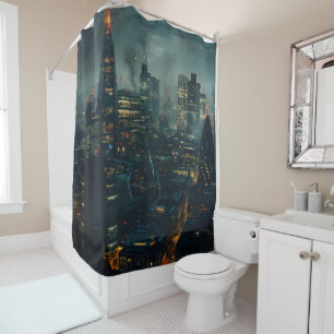 Rideaux De Douche Ville tempétueuse et futuriste