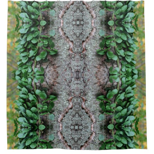 Rideaux De Douche Vin vert feuillus sur miroir d'arbre Abstrait (Devant)