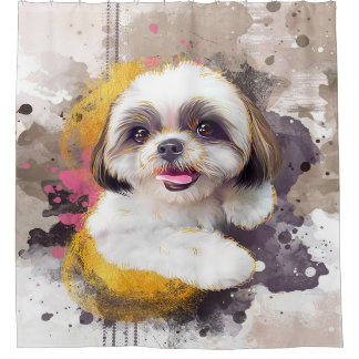 Rideaux De Douche Vintage Amoureux des chiens Shih Tzu