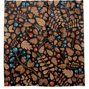 Rideaux De Douche vintage automne, motif d'hiver avec plante.