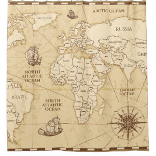 Rideaux De Douche Vintage carte du monde antique avec frontières pay