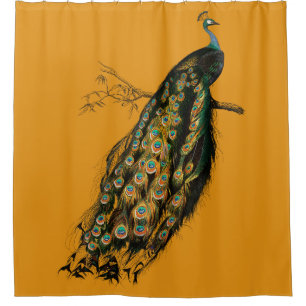 Rideaux De Douche Vintage complexe Peacock moutarde Jaune