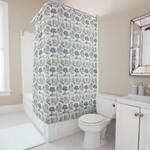Rideaux De Douche Vintage Country Français "Toile de Jouy Bleue"