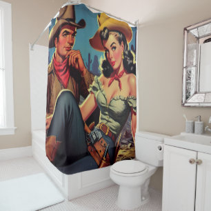 Rideaux De Douche Vintage Cowboy et Cowgirl