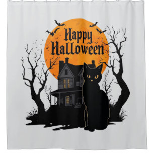 Rideaux De Douche Vintage Cute Chat Chat Chat Happy Halloween