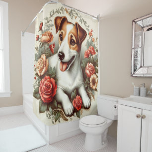 Rideaux De Douche Vintage Cute Jack Russell Terrier Floral