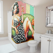 Rideaux De Douche Vintage fille de boisson (En situation)