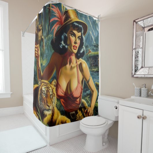 Rideaux De Douche Vintage fille de pâte Jungle (En situation)