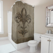 Rideaux De Douche Vintage Fleur de lis Sepia (En situation)