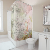 Rideaux De Douche Vintage floral d'oiseau rose (En situation)