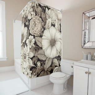 Rideaux De Douche Vintage Floral Sepia Motif (12)