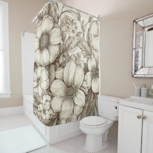 Rideaux De Douche Vintage Floral Sepia Motif (13)