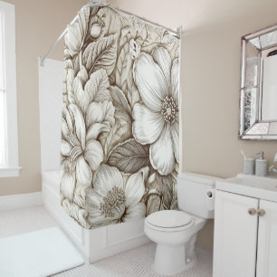 Rideaux De Douche Vintage Floral Sepia Motif (15)
