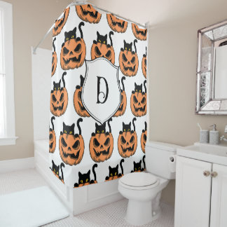 Rideaux De Douche Vintage Halloween Chat Motif Éffrayant Personnalis