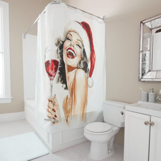 Rideaux De Douche Vintage Holiday Cheer en Aquarelle (En situation)