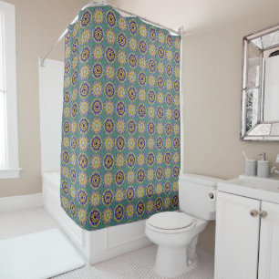 Rideaux De Douche Vintage Méditerranée Turquoise Carrelage bleu Mo