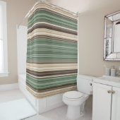 Rideaux De Douche Vintage MidCentury Lines Vert Brown (En situation)