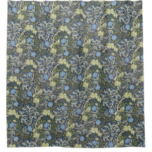 Rideaux De Douche Vintage Motif Floral d'algues Arrière - plan bleu