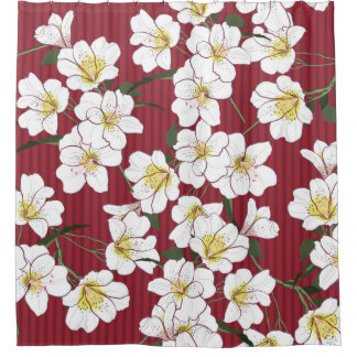 Rideaux De Douche vintage Motif sans couture main dessinée jardin bl